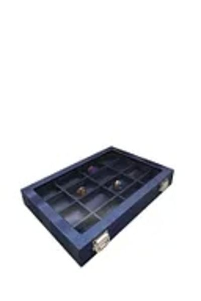 MeGass Dekor Glass Lid İmera Leather Fabric Navy Blue Color 34 cm / 24 cm Compartment Jewelry Stand