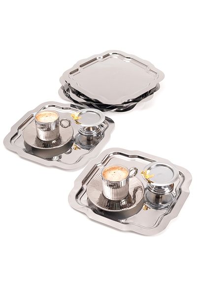 NEWTREND Züccaciye 6-Pack Luxury Stainless Steel Silver Serving for Dessert Drink and Catering Tray