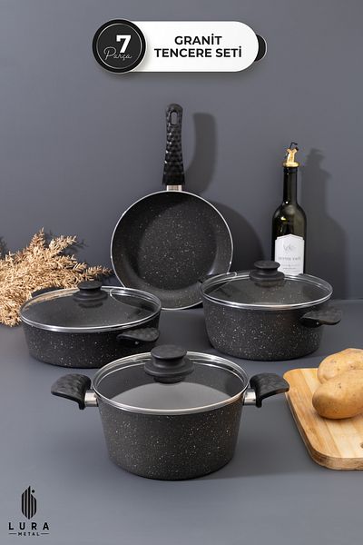 Skygo 7 Piece Gray Granite Cookware Set - Non-Flammable Non-Stick |   26 cm