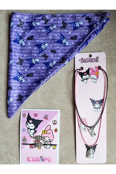Kromi Girl Child Chromei Necklace Bracelet Bandana Set Metal Figured Kuromi Set
