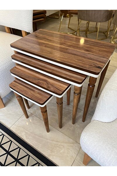 AKSET 4lü Ultra Lüx Parlak Ceviz Zigon Sehpa