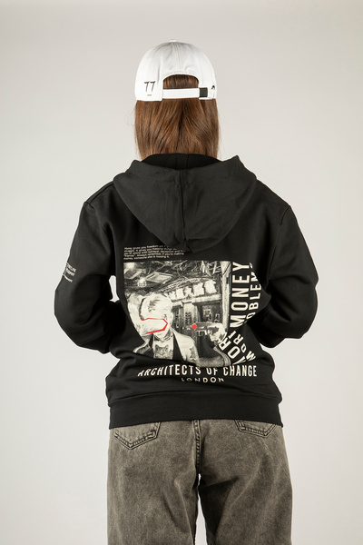 Woxxo More Money More Problems Fermuarlı Kapüşonlu Unisex Sweatshirt - Siyah Street Baskılı