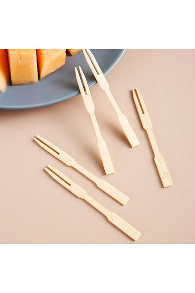 COOYA 250 Pcs Bamboo Forks, Disposable Tableware Dessert, Wooden Food Fruit Forks
