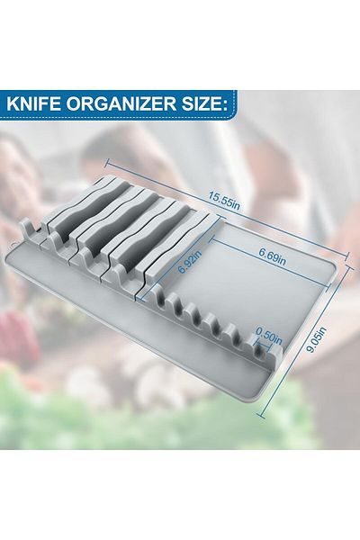 COOYA Knife Organizer, Drawer Knife Holder With 4 knives and 6 Silverware, Plastic, Grey, 1 Pcs
