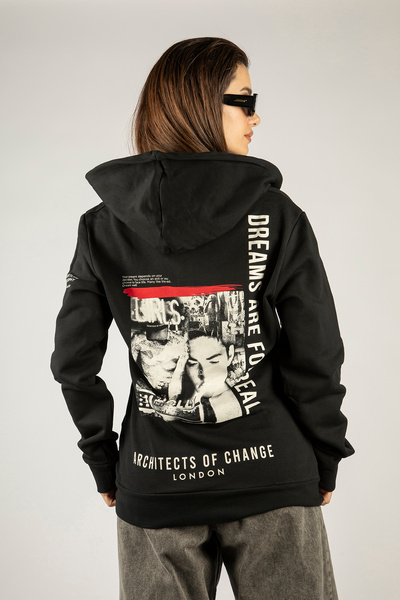 Woxxo Dreams Are For RealFermuarlı Kapüşonlu Unisex Sweatshirt - Siyah Street Baskılı