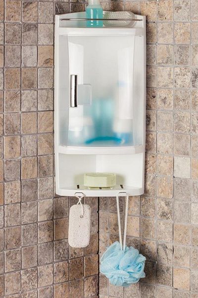Prima Nova Transparent Natural Bathroom Corner Shelf with Lid