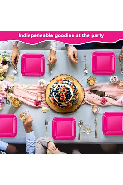 COOYA 100 Pcs Disposable Party Dinnerware Set, 7'' Square Disposable Cake Plates, for Wedding, Birthday