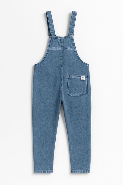 Trend Bebe Butik Plush Teddy Bear Detailed Girl's Denim Salopet Jumpsuit 3-10 Years Old Comfortable Daily Summer Denim Outfit