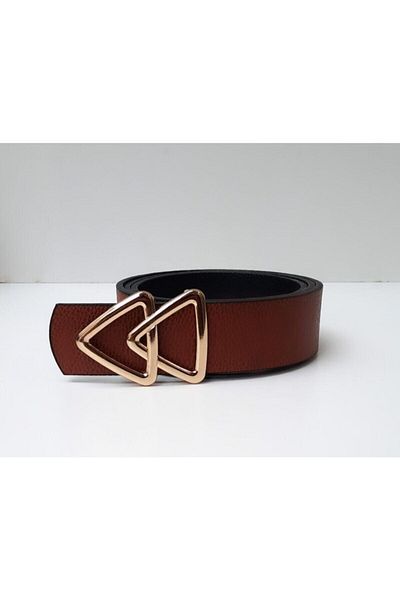 Kemerix Women's Gold Buckle Double Wool Tan-Black Belt