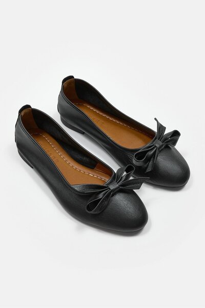 NILUFARR Liu Black Genuine Leather Women's Ballerinas