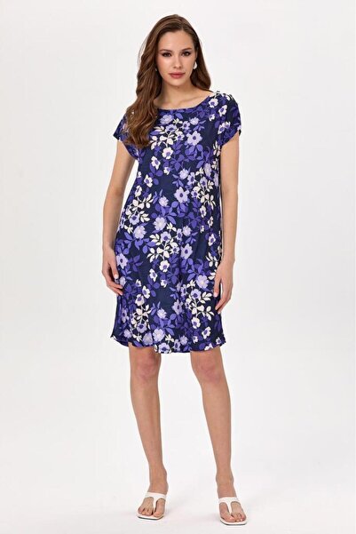 İKİLER Yuvarlak Yaka Omzu Düğme Detaylı Elbise 025-2506