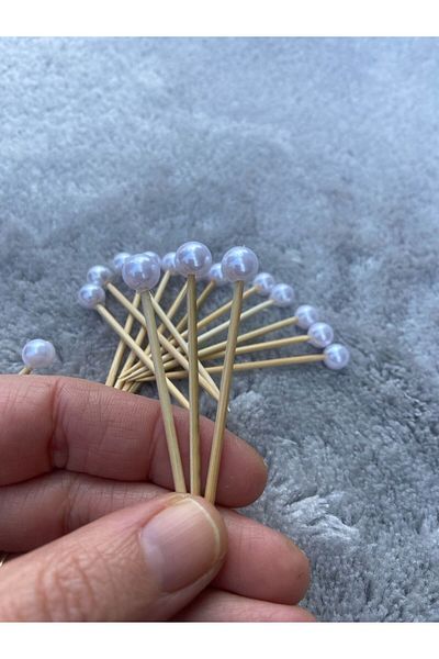 43 cici süsler organizasyon 100 Pieces Decorative Round Pearl Cake Toothpicks 6 Cm - Pearl 8 Mm - Engagement Promise Toothpicks with Pearls