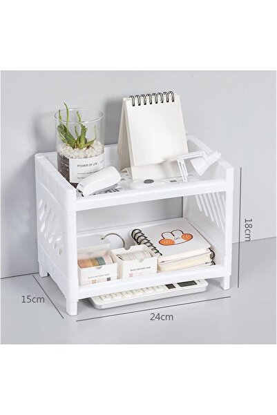 Arbu Home 2 Katlı Makyaj Takı Kozmetik Rafı Düzenleyici Çok Amaçlı Organizer Beyaz