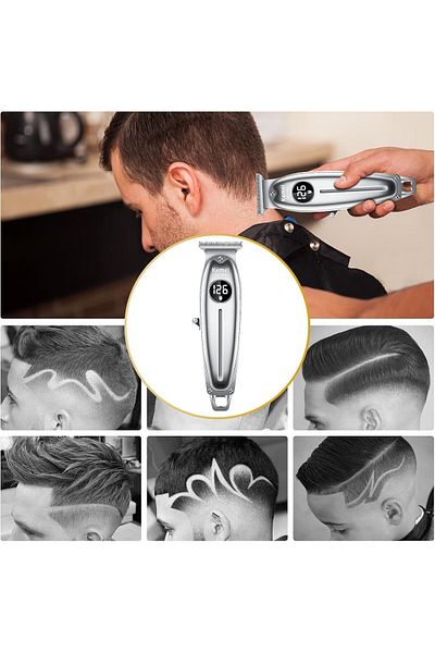 Kemei Cordless Men's Hair Clipper No Gap with LCD Display, Rechargeable for Hairdressers and Barbers