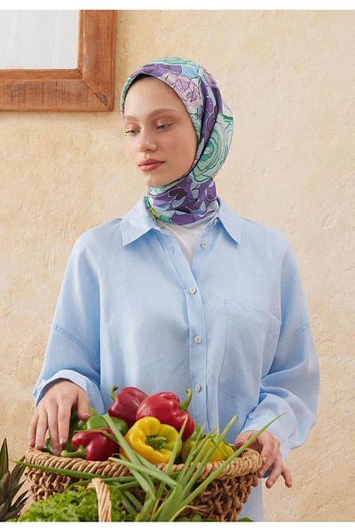 Freshscarfs ROSE BOUQUET PATTERN COTTON SILK SCARF LAVENDER