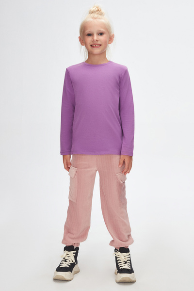 LOVETTI Унисекс детска сезонна тениска - светло лилаво, кръгла яка, дълъг ръкав