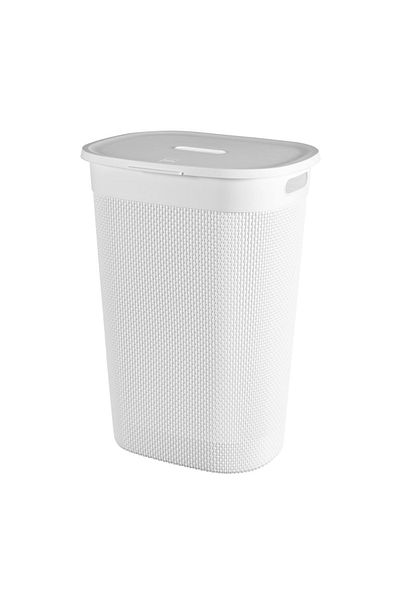 Generic Large plastic laundry basket with lid and handles in white