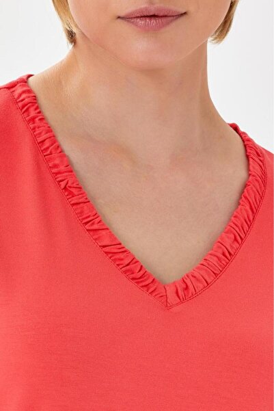 İKİLER V Yaka Yakası Büzgülü Düşük Kol Bluz 024-1000