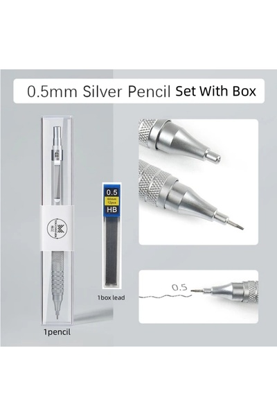 Choice مجموعة أقلام رصاص فضية 0.5 مم 0.3 0.5 0.7 2.0 مم للرسم الفني، أقلام رص...