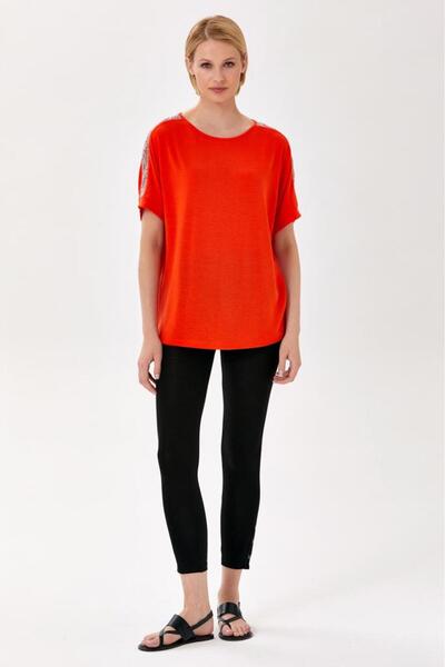 İKİLER Omuzları Payet  Şeritli Yarasa Kol Bluz 024-1037