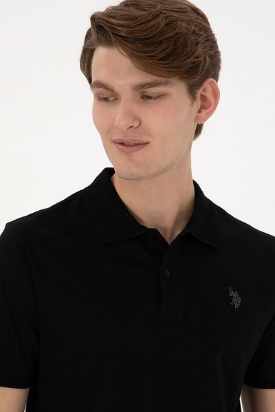 U.S. Polo Assn. Ανδρικό μπλουζάκι με κανονική εφαρμογή Polo Neck Black Basic 50298016-vr046