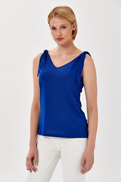 İKİLER Omuzları Fiyonklu Kolsuz Bluz 024-1008