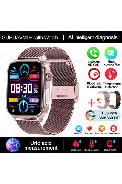 Choice Pink Mesh Belt 2 2025 New Al Science Diagnosis Blood Lipids Uric Acid Blood Oxygen Smart Watch Men E