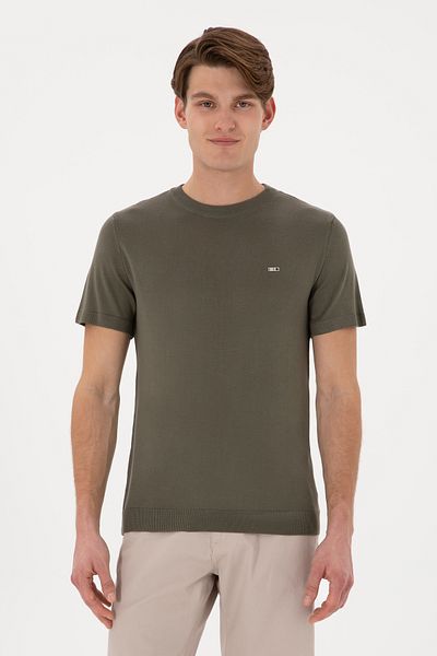 U.S. Polo Assn. Men's Slim Fit Crew Neck Dark Khaki T-Shirt 50306456 -Vr111