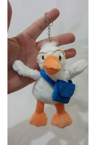 Pufline Çantalı, Gözlüklü Peluş Ördek Anahtarlık ve Çanta Süsü 16 cm