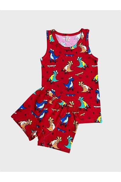 elmas kids Комплект боксерки за момче, 100% памучен, червен с динозавърски мотив