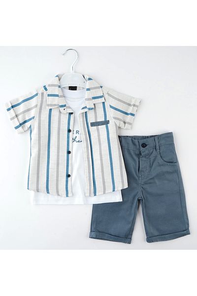 Mc Emirix Kids Wear Striped Fi̇lotali 3-Piece Suit Short Sleeve