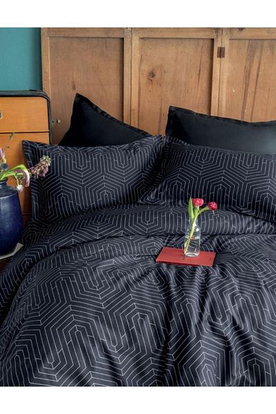 İssimo Home STRADA SET DE CUVEȚE DE CUVEȚE DUBLU PERSONALITATE SATIN BUMBAC NEGRU