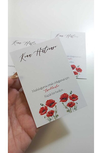 ETİKETİM Kına Hatırası Kartı Kırmızı Gelincikli 7*10 Cm - 30 Adet