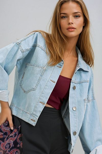 VAGGON Jachetă de damă Ice Blue Crop Denim Vgn-x3631-rv