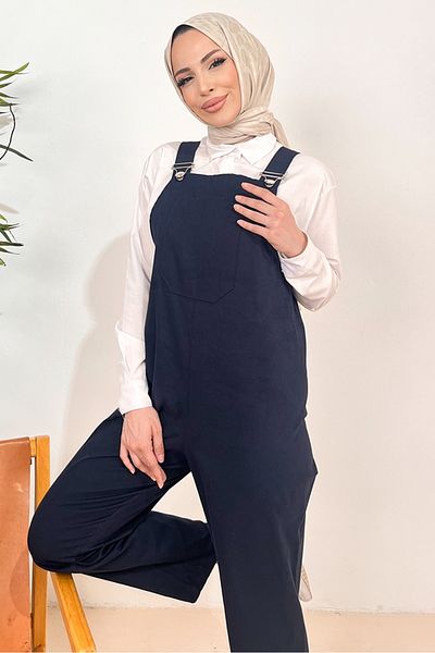 Bestenur Casel Front Pocket Jumpsuit 1419 - Navy Blue