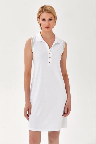 İKİLER Rochie fără mâneci cu decolteu polo cu dungi cu sclipici - 024-2519