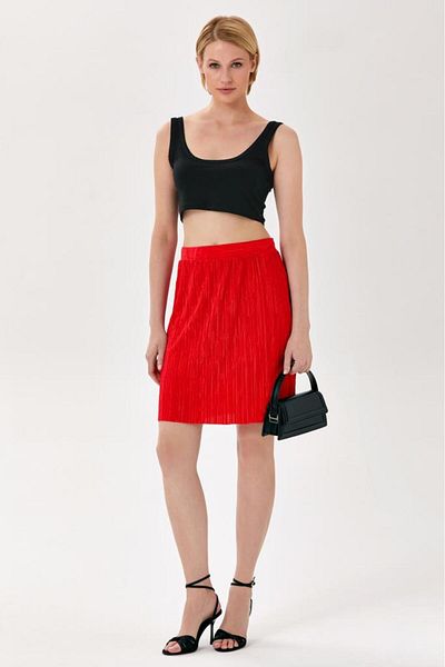 İKİLER 024-2000 Model Elastic Waist Pleated Skirt
