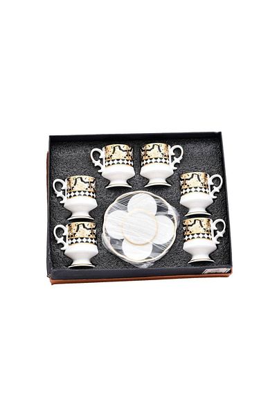 Generic 12-piece ceramic coffee cup and saucer set