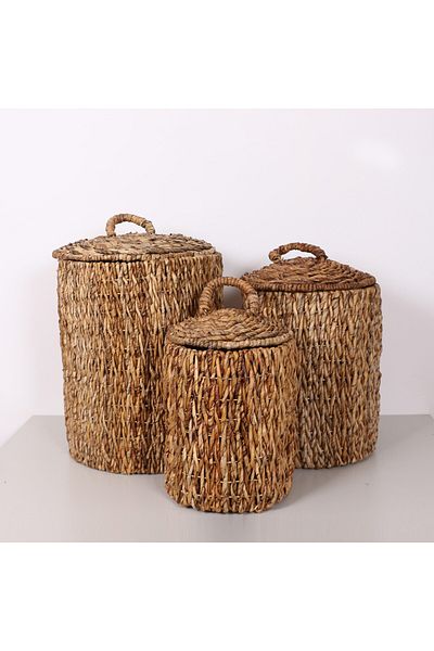Mylamp Olimpos Natural Abaka Set of 3 Laundry and Decoration Basket with Lid