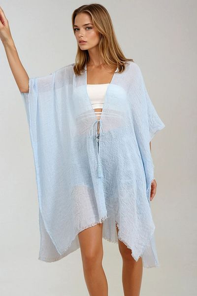 VAGGON Kimono de damă albastru oversize din bumbac Prmx6469