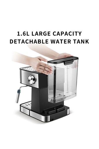 SOKANY Espresso Coffee Machine 850W, 15 Bar Swivel Steam Pressure Pump, 1.6L Water Tank. - Black/Silver