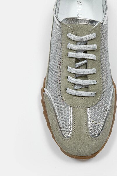 NILUFARR Gala Avokado Süet Hakiki Deri Fileli Kadın Sneaker