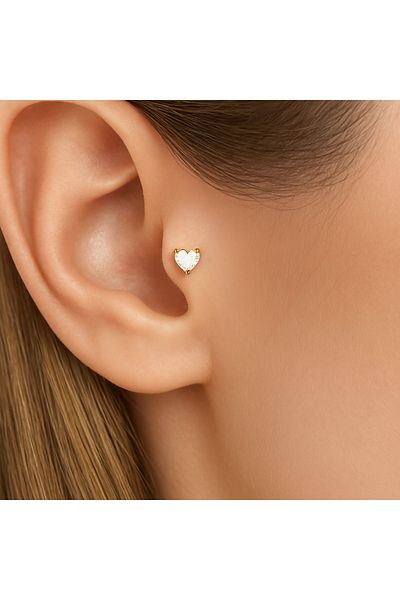 Heppii Heart Solitaire Surgical Steel Piercing Tragus Helix Cartilage Conch Lobe Tongue Compatible