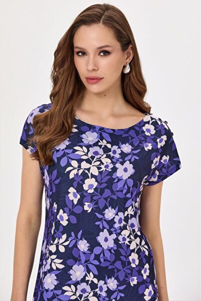 İKİLER Yuvarlak Yaka Omzu Düğme Detaylı Elbise 025-2506