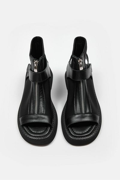 NILUFARR Sam Black Genuine Leather Women's Sandals