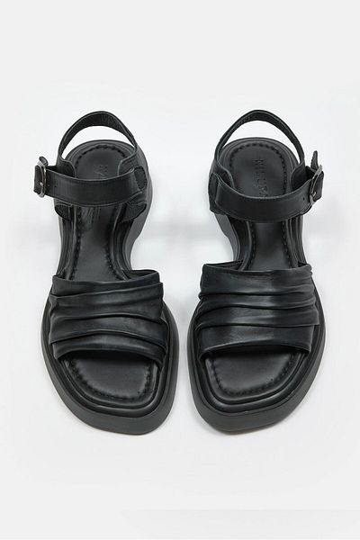 NILUFARR Miki Black Genuine Leather Women's Sandals