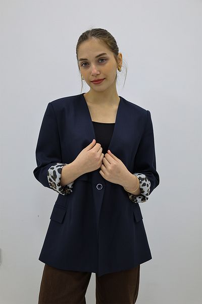 Zec Style Jachetă Blazer cu căptușeală Poliviskon cu design leopard