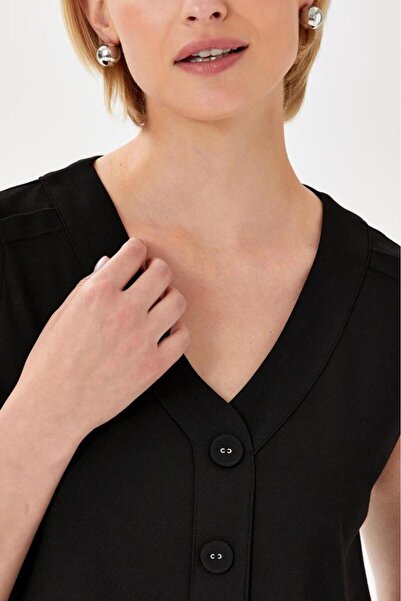 İKİLER V Yaka Önü Düğmeli Cep Detaylı Elbise 024-2506