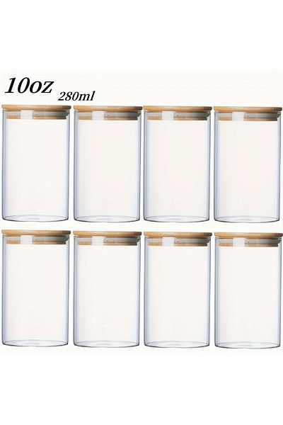 Choice 8 pcs Glass jar with bamboo lid 280ml 10oz glass food storage container, suitable for kitchen spice
