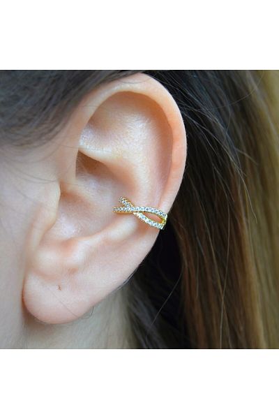 Heppii Zircon Stone Minimal Earcuff Not Broken Cartilage Earrings Cross Stone Earcuff